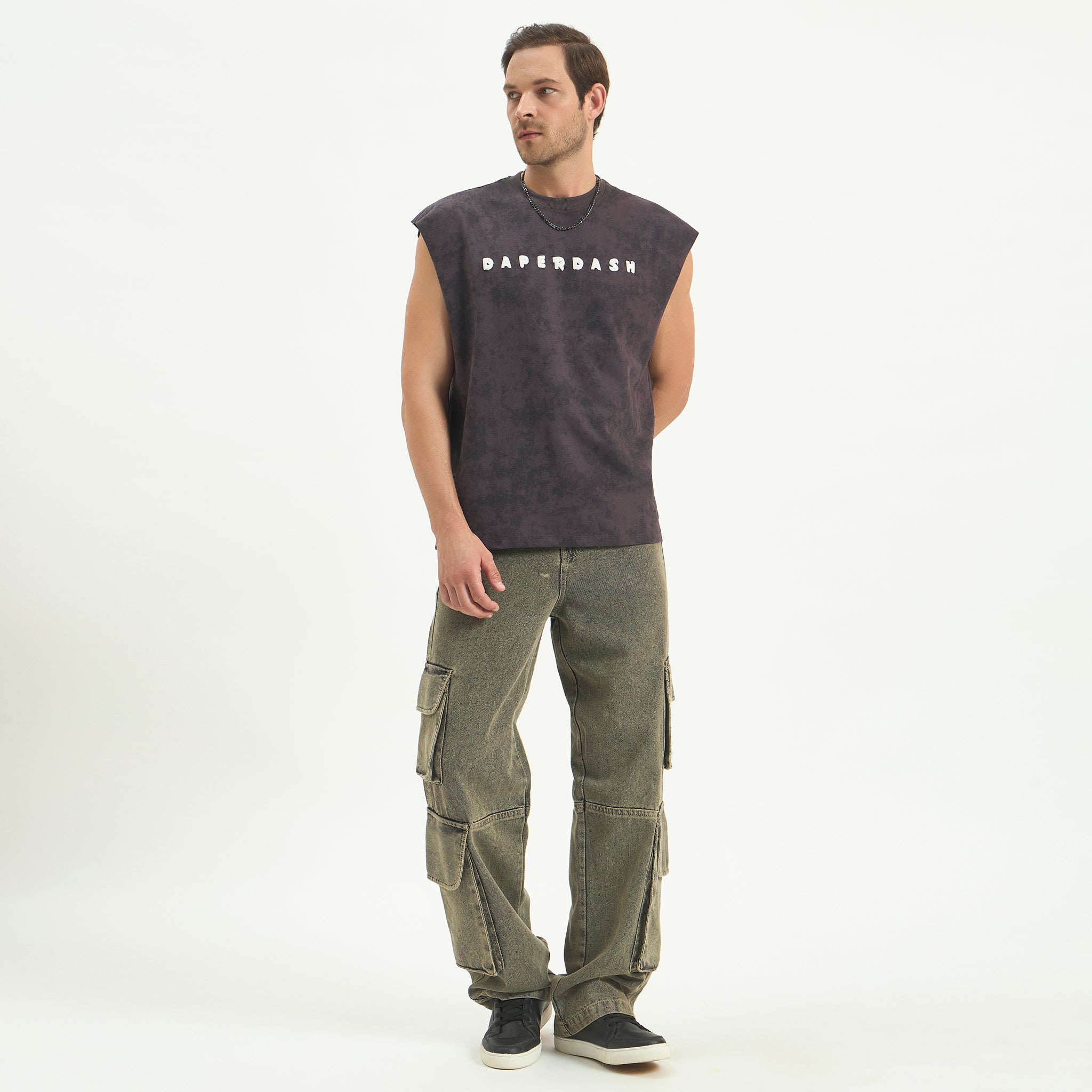 Daper Dash Signature Acid Wash  Vest – 240 GSM French Terry Cotton | Puff Print