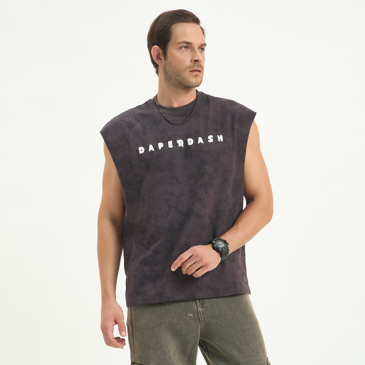 Daper Dash Signature Acid Wash  Vest – 240 GSM French Terry Cotton | Puff Print