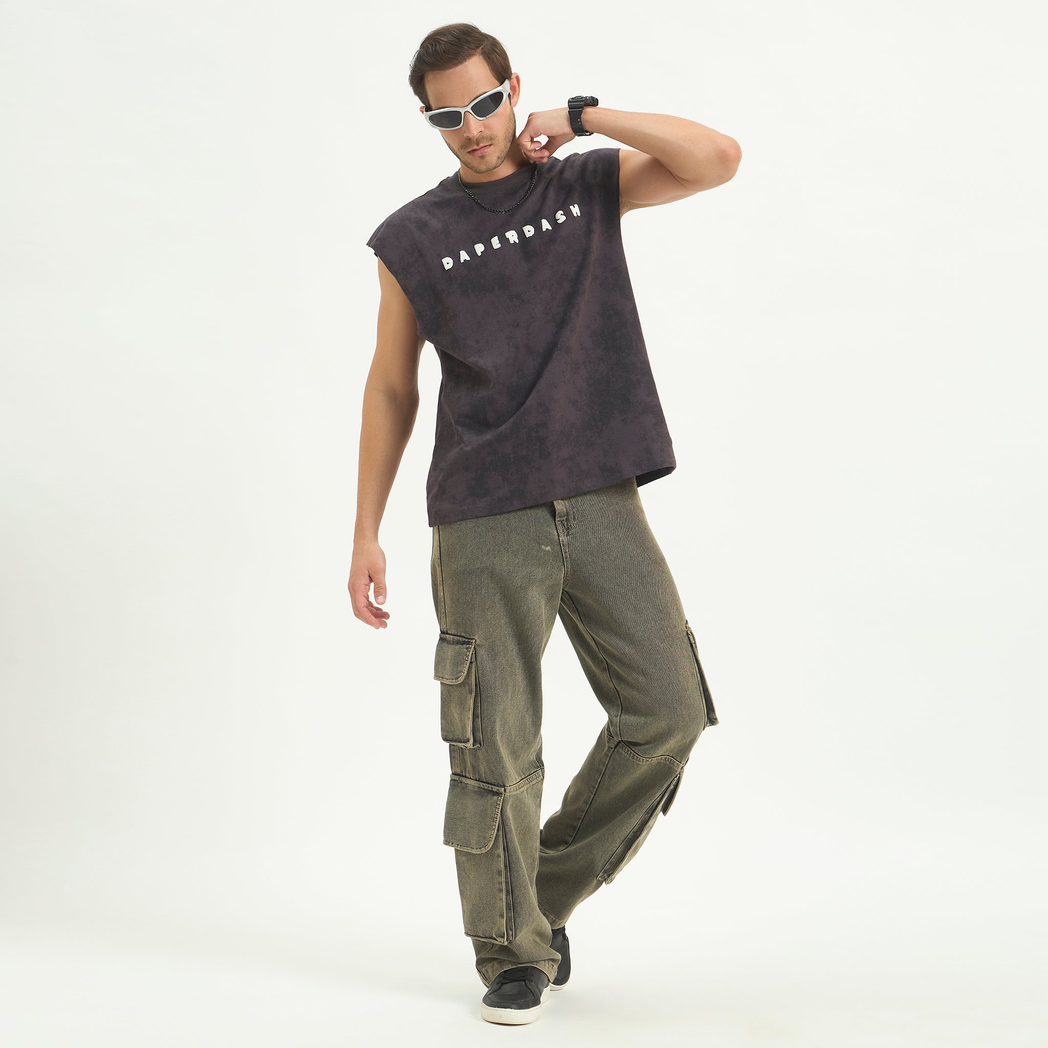 Daper Dash Signature Acid Wash  Vest – 240 GSM French Terry Cotton | Puff Print