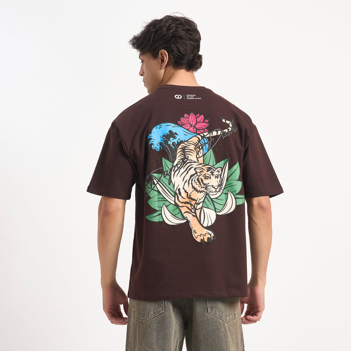 DaperDash Tiger Bloom Oversized T-Shirt – Premium Puff Print