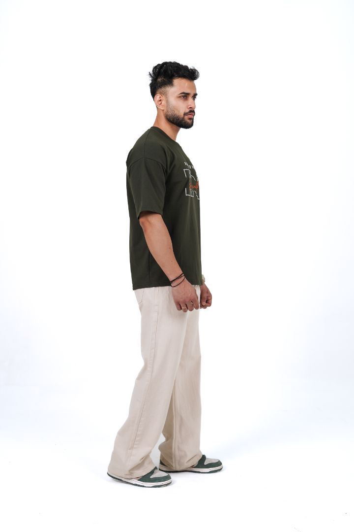 Believe In Yourself Olive Green Oversized T-Shirt | Daper Dash