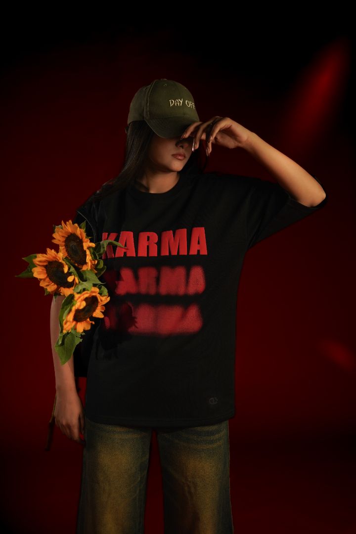 KARMA Puff Print Oversized T-Shirt | Daper Dash