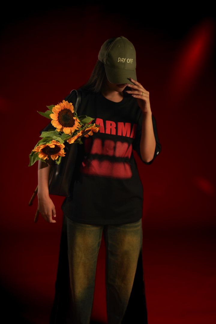 KARMA Puff Print Oversized T-Shirt | Daper Dash
