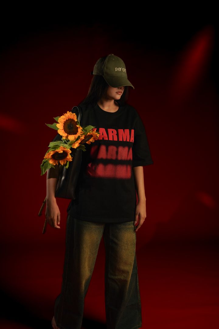 KARMA Puff Print Oversized T-Shirt | Daper Dash