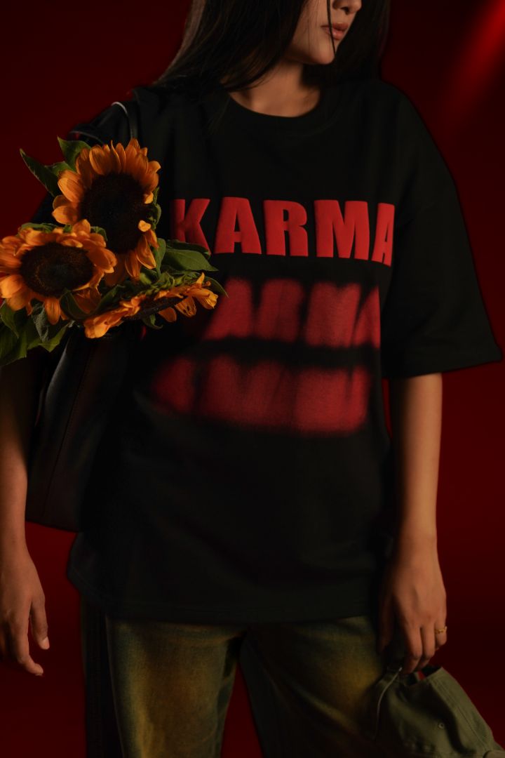 KARMA Puff Print Oversized T-Shirt | Daper Dash