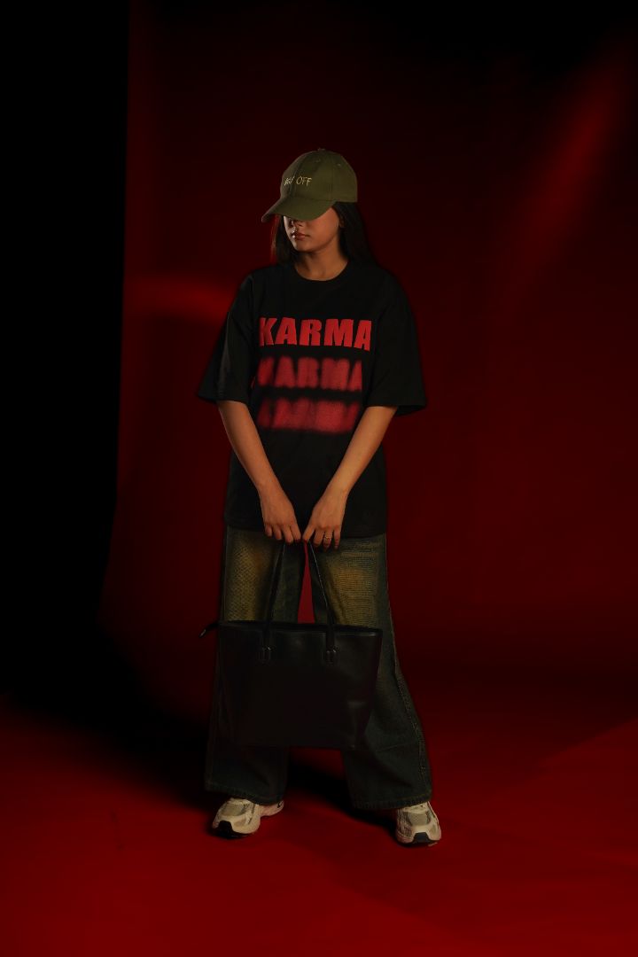 KARMA Puff Print Oversized T-Shirt | Daper Dash
