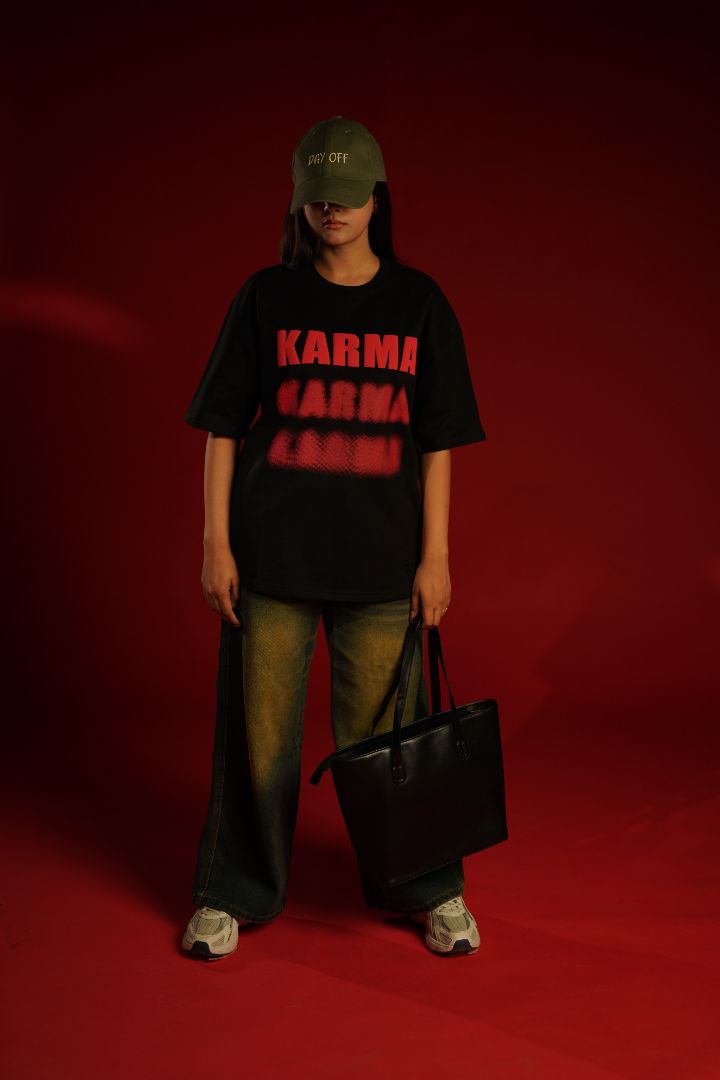 KARMA Bold Puff Print Premium Relaxed Fit T-Shirt