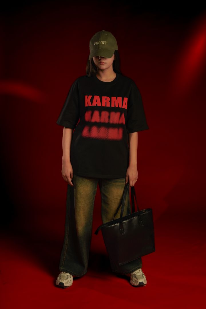 KARMA Puff Print Oversized T-Shirt | Daper Dash