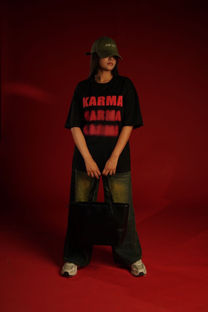 KARMA Bold Puff Print Premium Relaxed Fit T-Shirt