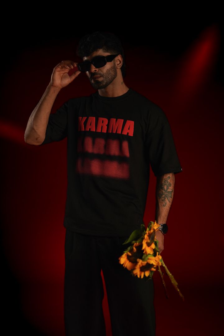 KARMA Puff Print Oversized T-Shirt | Daper Dash