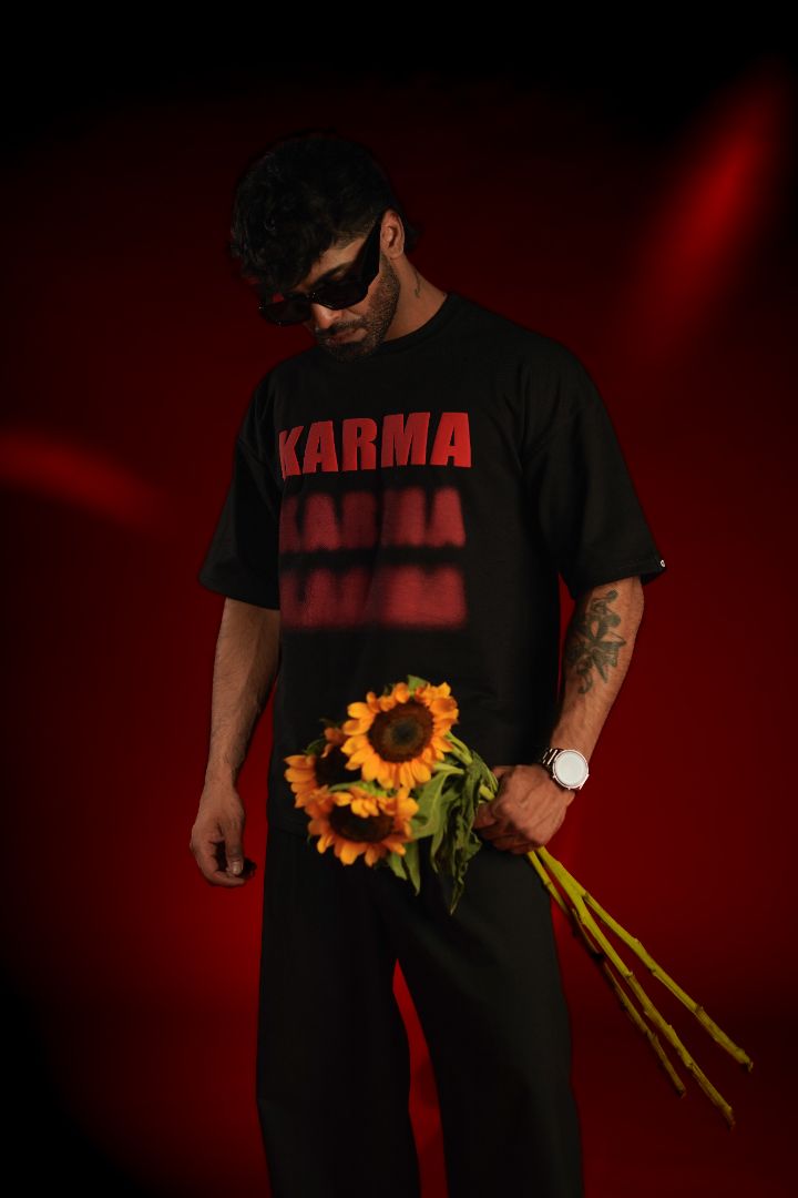 KARMA Puff Print Oversized T-Shirt | Daper Dash