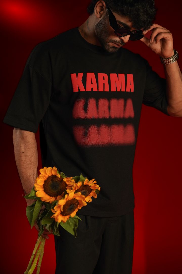 KARMA Puff Print Oversized T-Shirt | Daper Dash