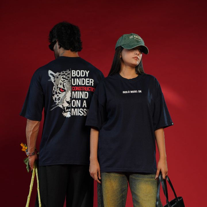 🔥 Build Mode ON Premium Couple Pack – Matching Oversized Puff Print T-Shirts (Pack of 2)