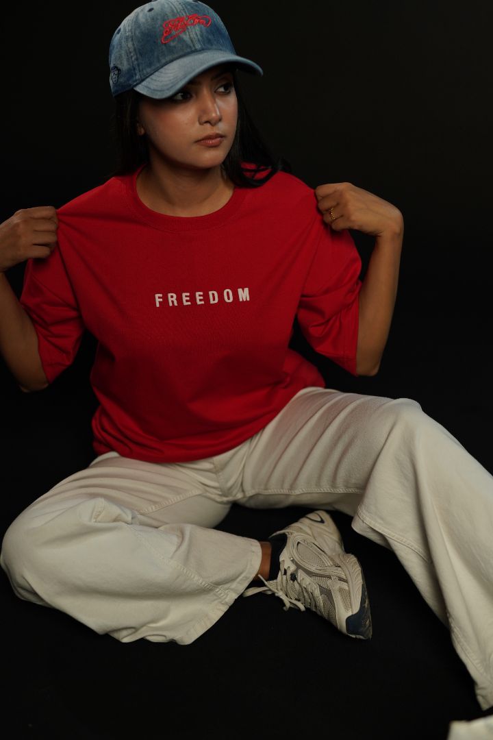 Freedom Bloom Red Oversized Graphic T-Shirt | Daper Dash