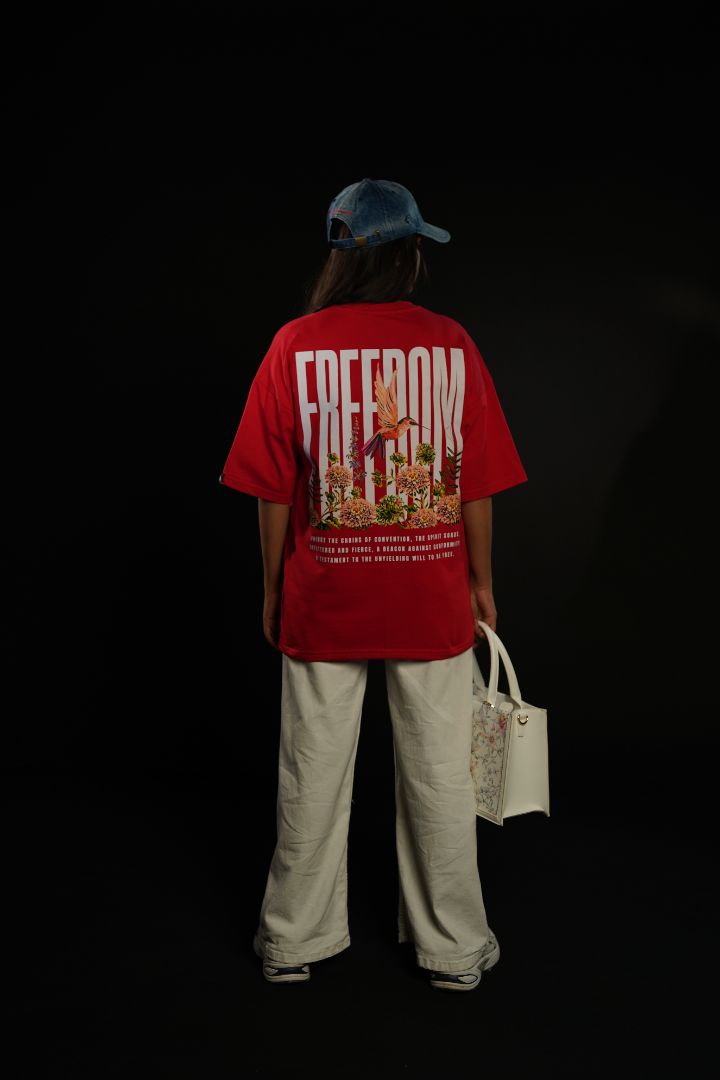 Freedom Bloom Red Oversized Graphic T-Shirt | Daper Dash