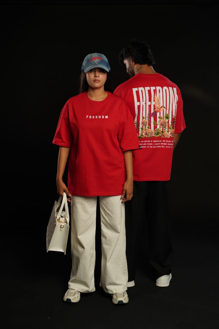 Freedom Bloom Red Oversized Graphic T-Shirt | Daper Dash