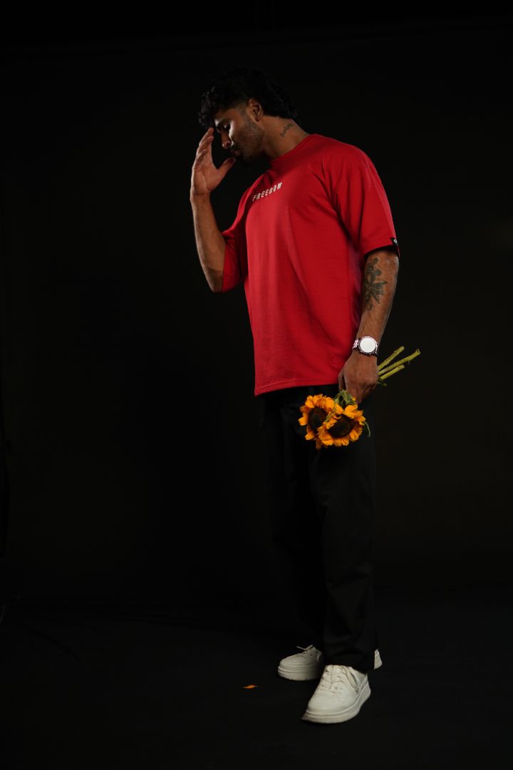 Freedom Bloom Red Oversized Graphic T-Shirt | Daper Dash