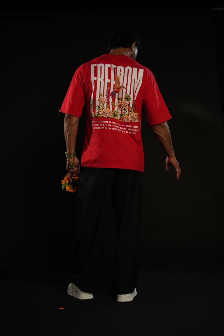 Freedom Bloom Red Oversized Graphic T-Shirt | Daper Dash