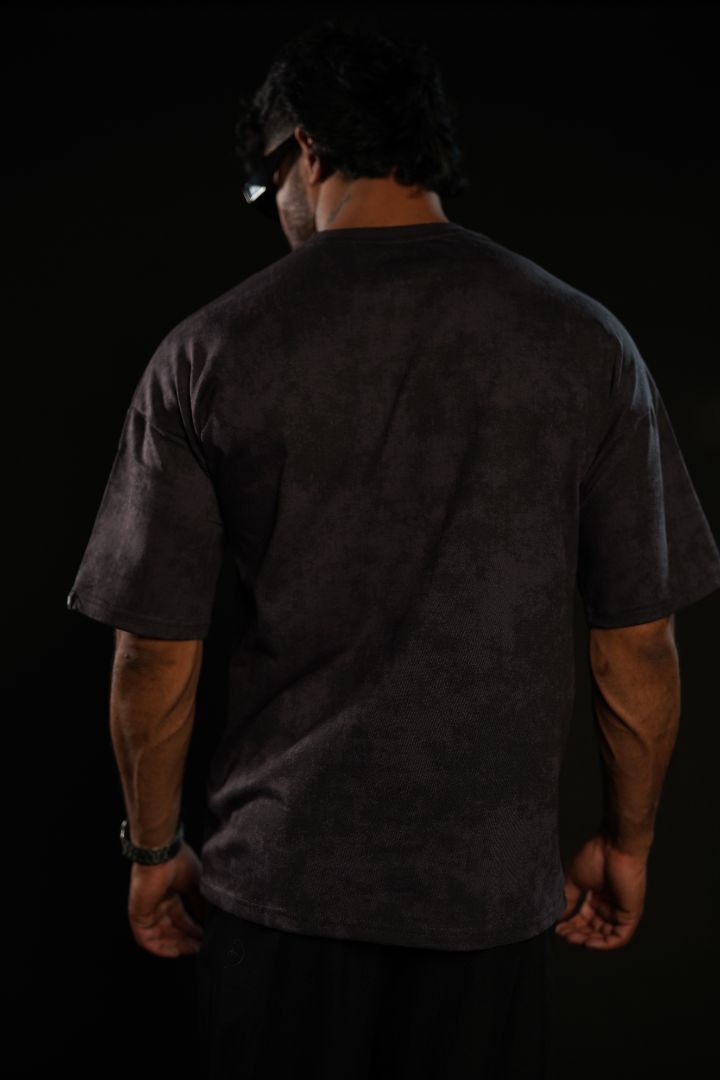 Stay Wild™ Dark Grey Acid Wash Puff Print Relaxed Fit T-Shirt