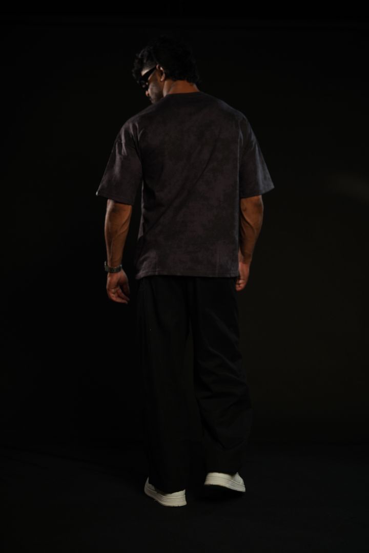 Stay Wild™ Dark Grey Acid Wash Puff Print Relaxed Fit T-Shirt