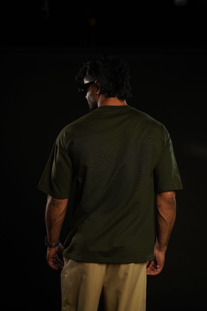 Daper Dash Believe in Yourself Puff Print & Embroidery Relaxed Fit T-Shirt – Olive Green