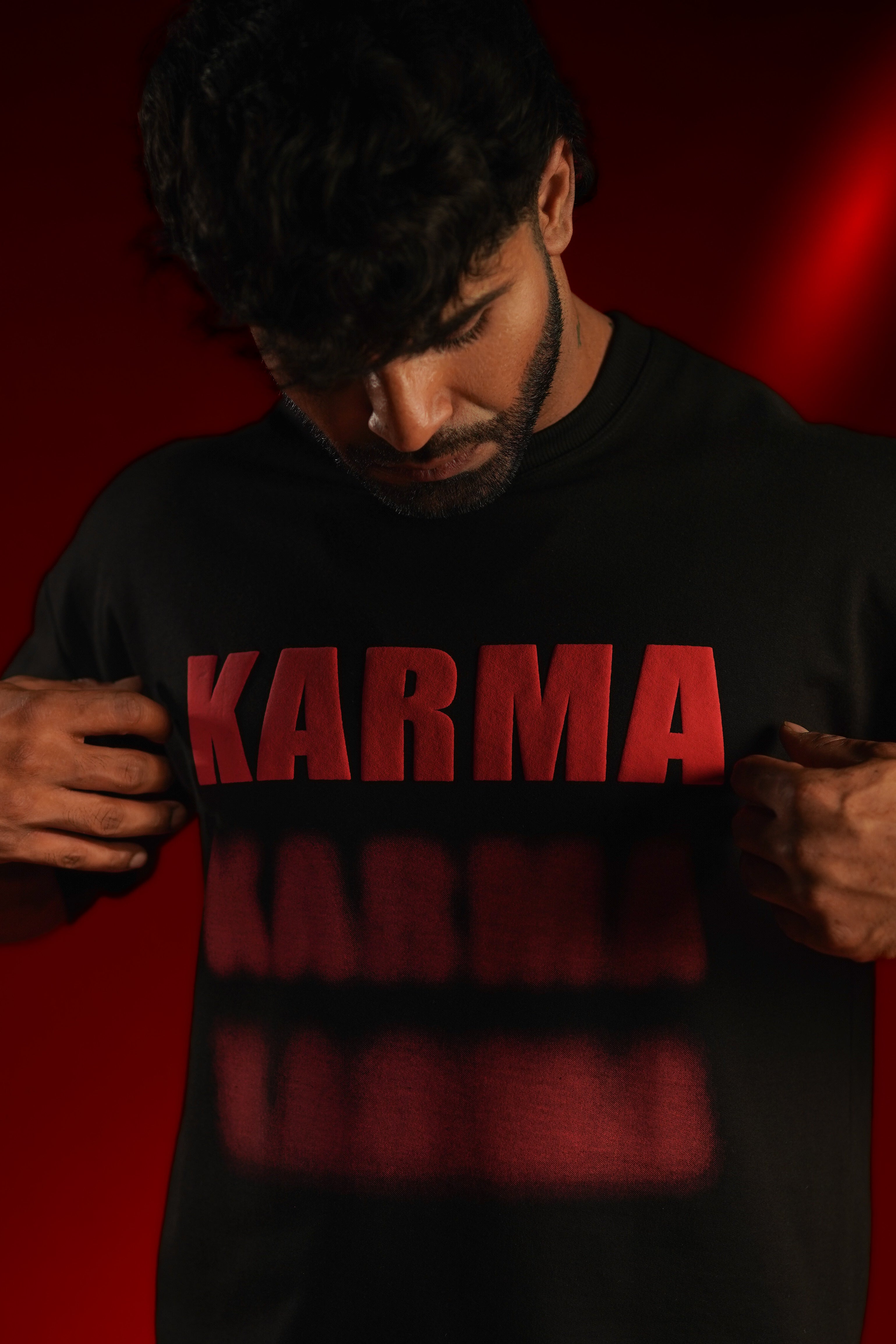 KARMA Puff Print Oversized T-Shirt | Daper Dash