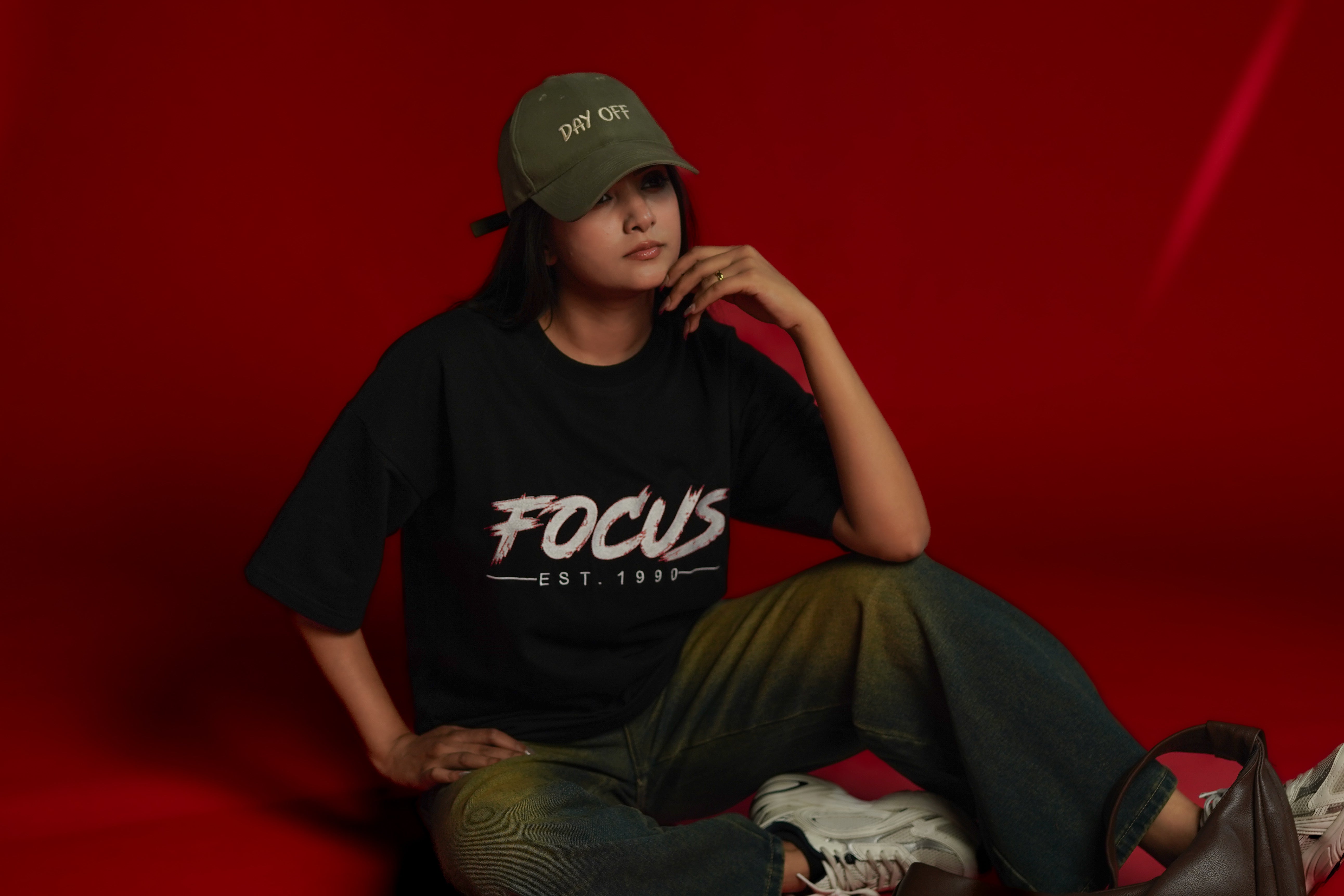 Focus EST. 1990 Embroidered Oversized T-Shirt | Daper Dash