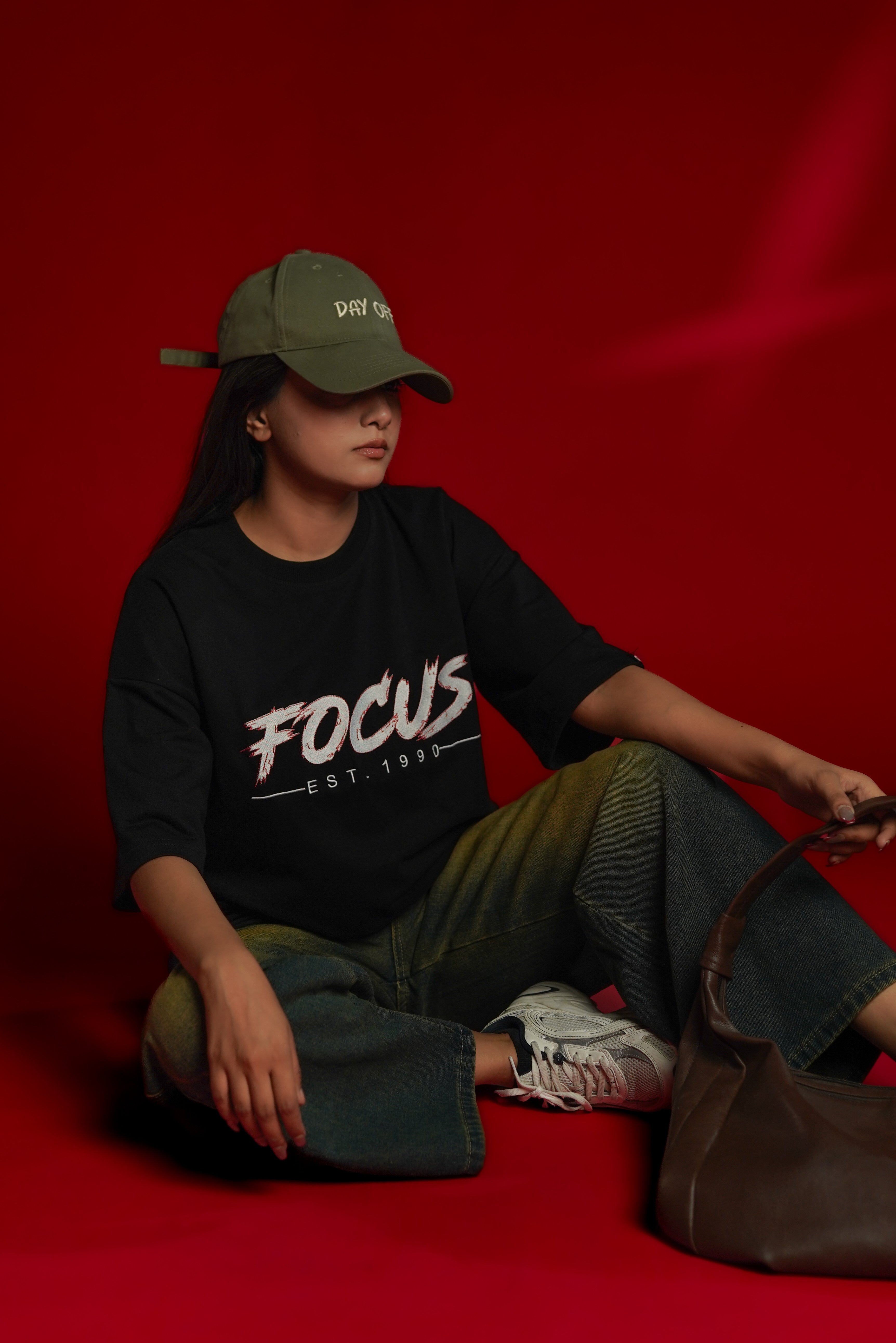 Focus EST. 1990 Embroidered Oversized T-Shirt | Daper Dash