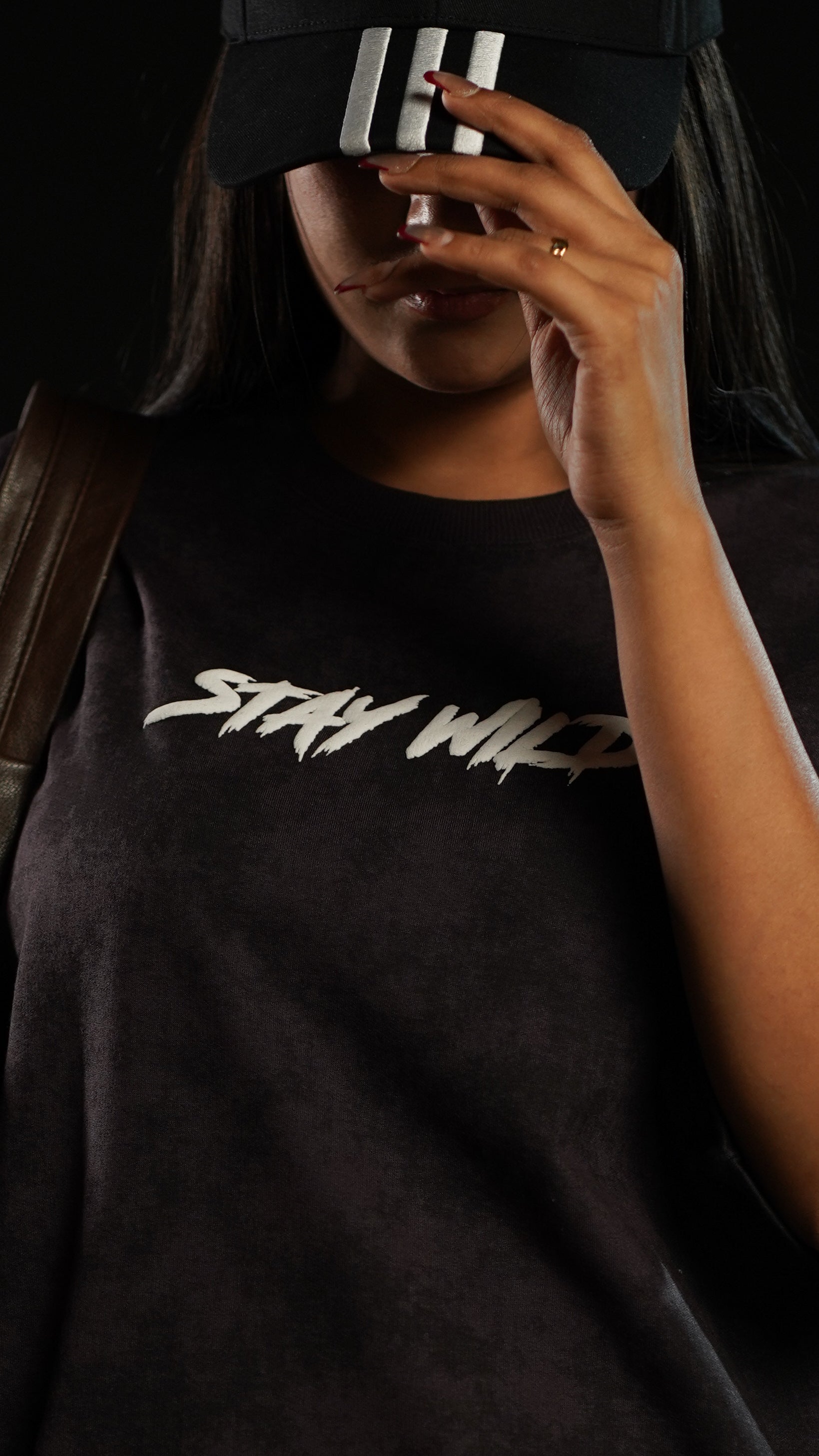 Stay Wild Acid Wash Puff Print Oversized T-Shirt