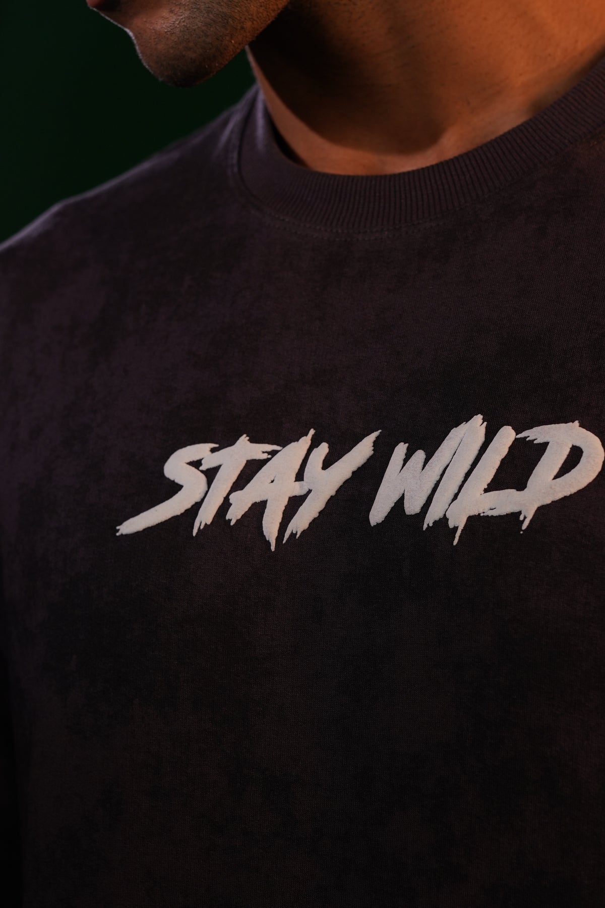 Stay Wild Acid Wash Puff Print Oversized T-Shirt