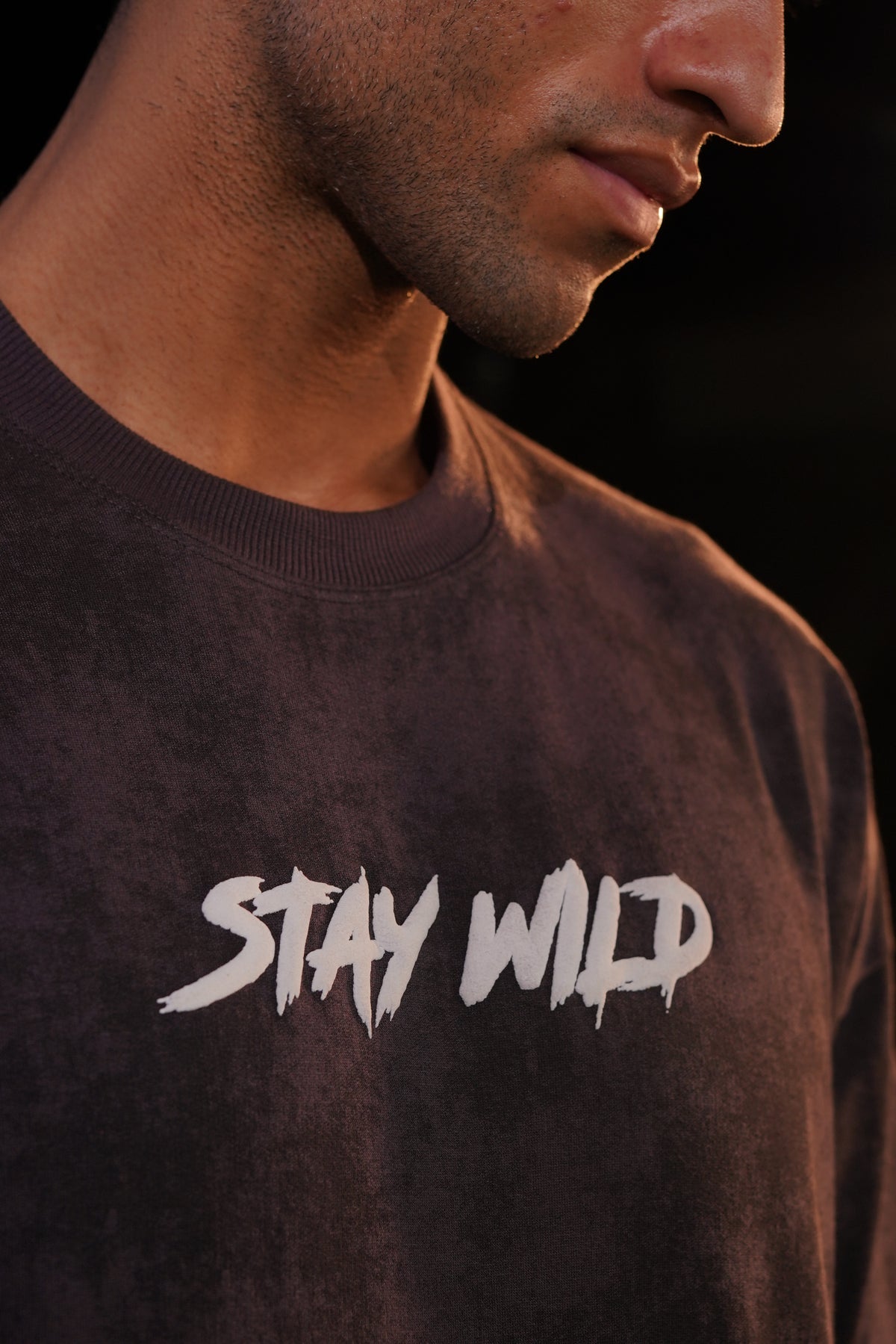 Stay Wild Acid Wash Puff Print Oversized T-Shirt