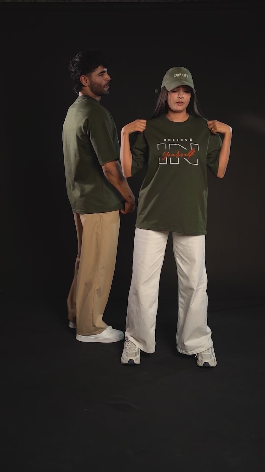 Daper Dash Believe in Yourself Puff Print & Embroidery Relaxed Fit T-Shirt – Olive Green